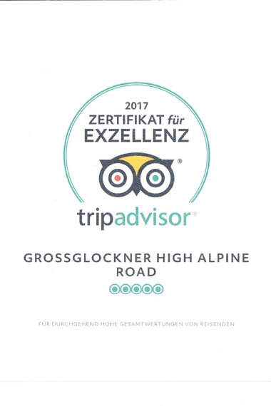 2017, Tripadvisor Certificate of Excellence, Grossglockner High Alpine Road | © grossglockner.at
