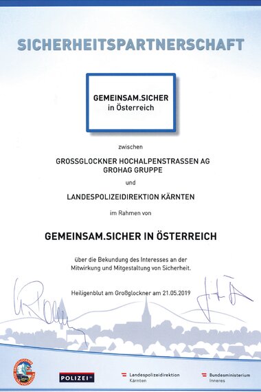 2019, Sicherheitspartnerschaft gemeinsam mit derLandespolizeidirektion Kärnten | © grossglockner.at